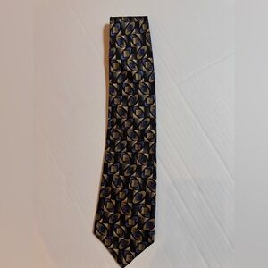 Vintage Mulberry Silk Tie Abstract Geometric Black Gold Blue 90s Designer